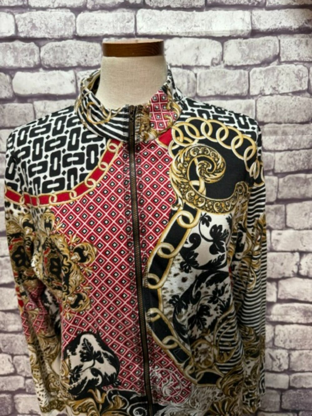 Chico's Black, White, Red & Brown Long Sleeve Jacket Size L - Picture 2 of 9